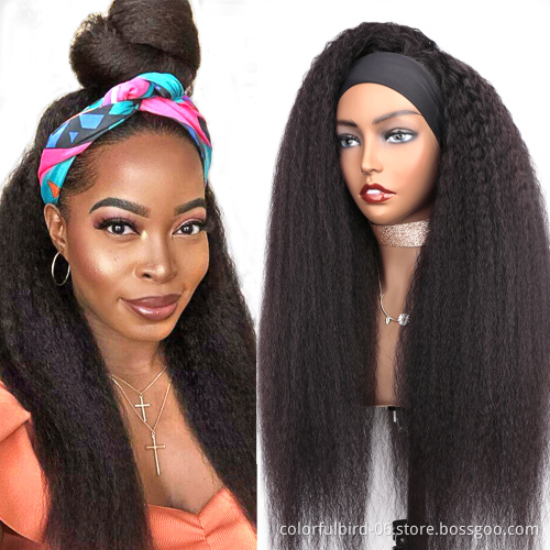 Kinky Straight Wig With Headband Attached 180% Brazilian Affordable Kinky Straight Headband Wig Human Hair Glueless Scarf Wig